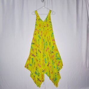 Lotus Traders Vtg Midi Dress S/M Asymmetric Dragonfly Fairy Boho Rainbow Hippie